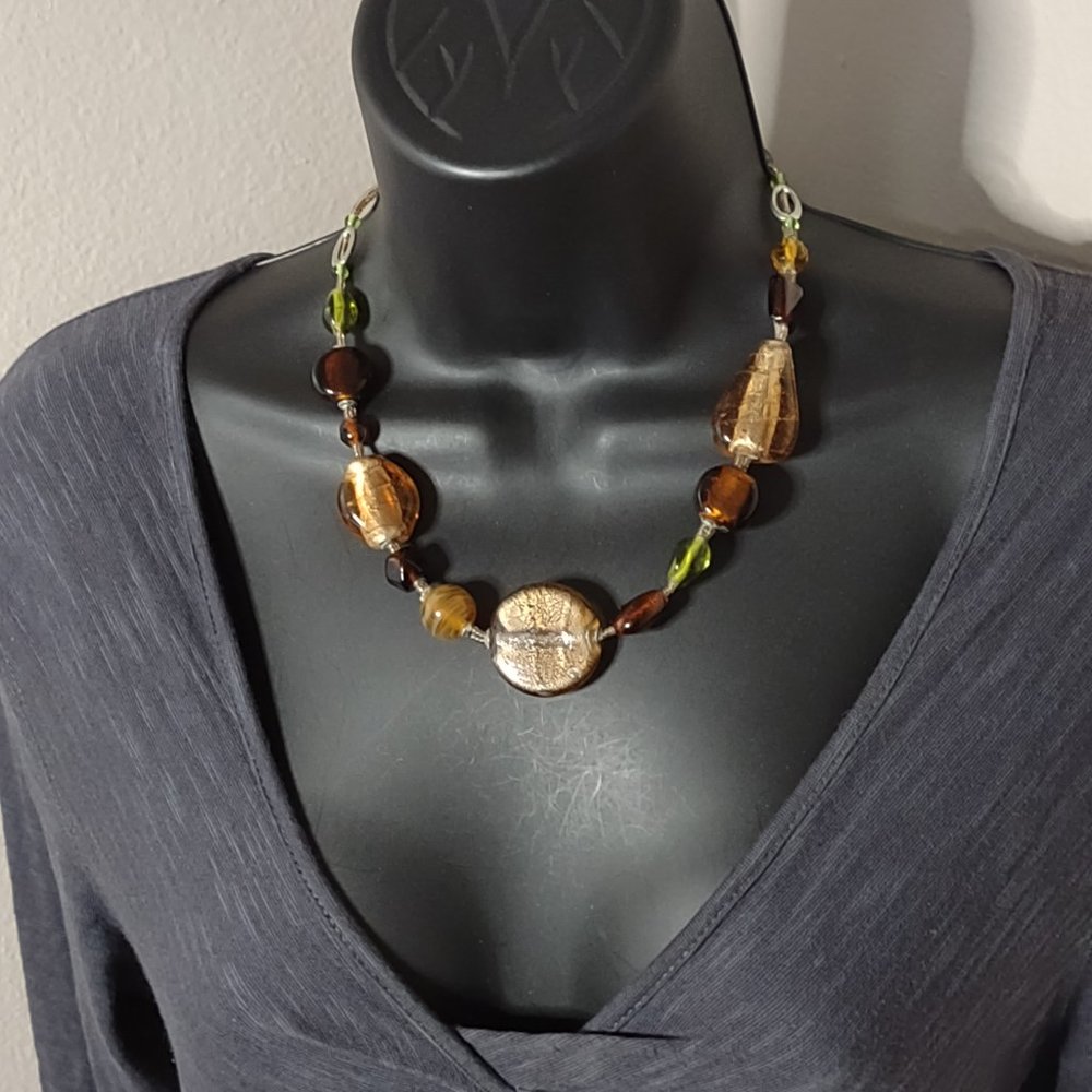 Heavy Glass Bead Necklace Adjustable 19 To 21.5 Inches Long